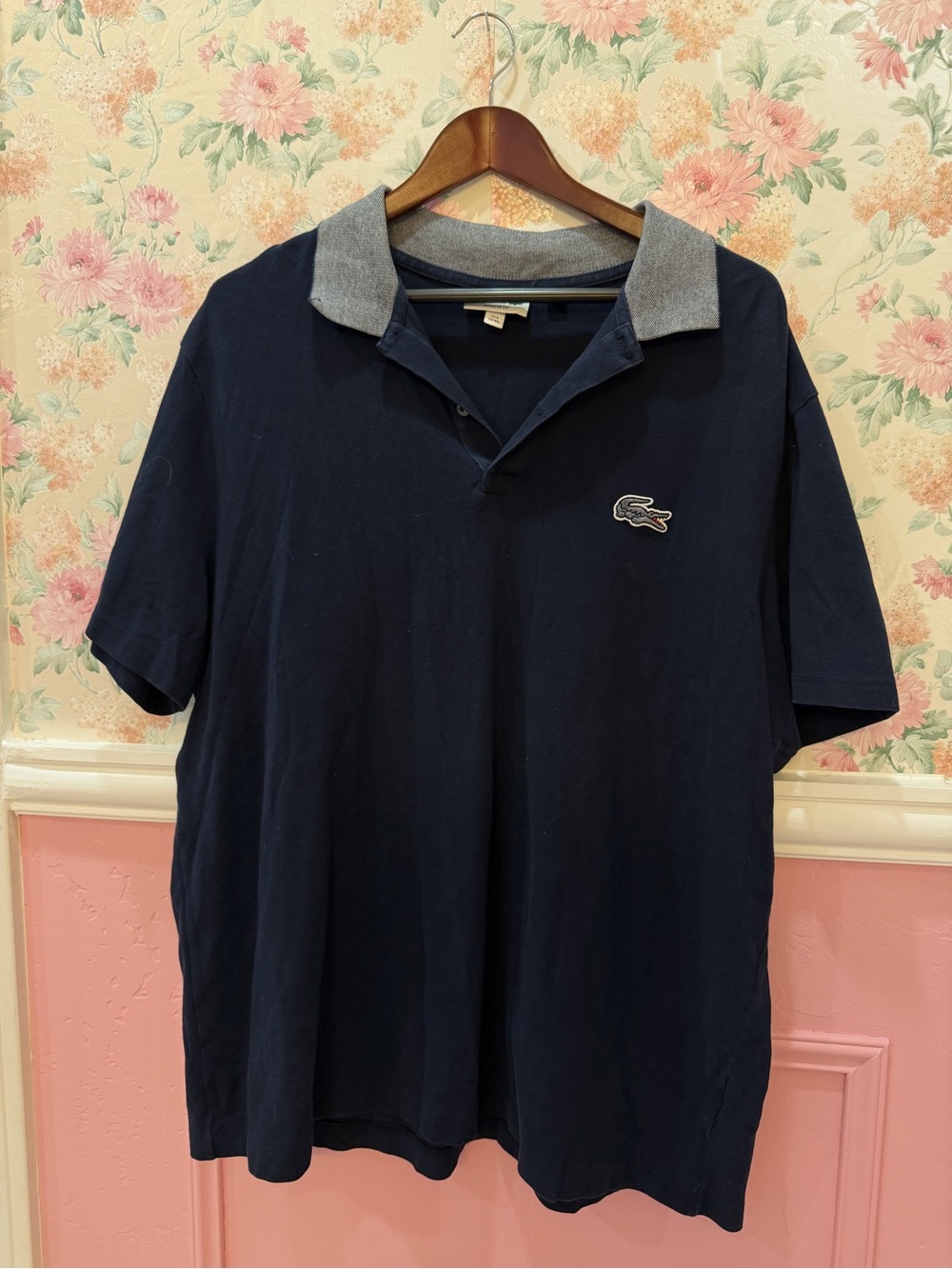 Lacoste Navy Polo with Gray Contrast Collar